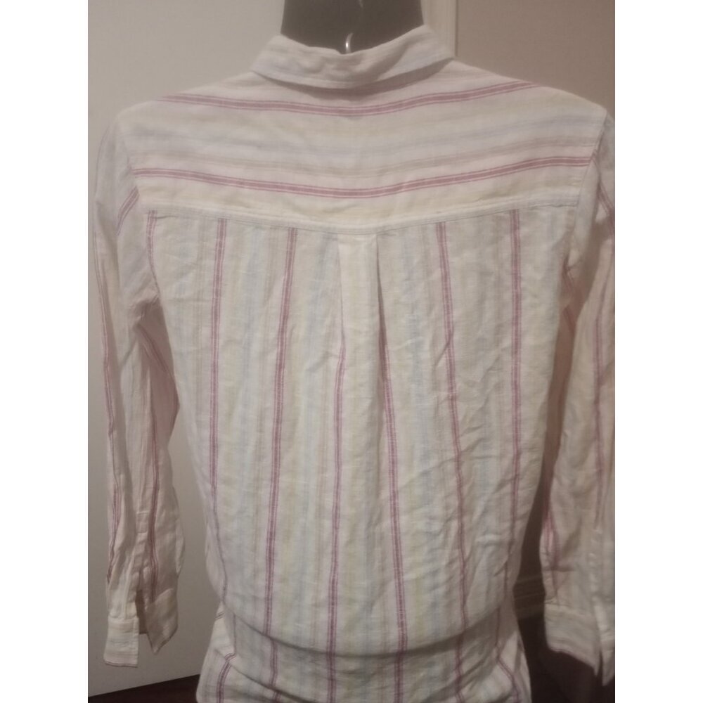 NWT Women’s Gap Button-Down Linen Blend Shirt- Pink Multicolor Size Small S - Picture 8 of 14